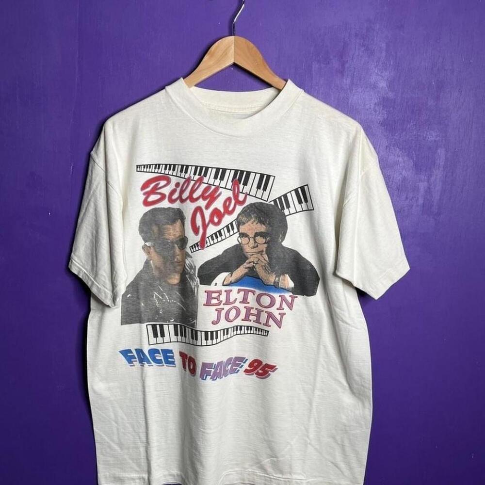 Elton John And Billy Joel Face To Face 1995 White Cotton T Shirt Size L